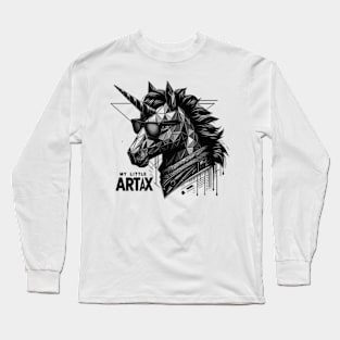 Geometric unicorn design, modern mood, black style, wearing sunglasses, My little artax Long Sleeve T-Shirt